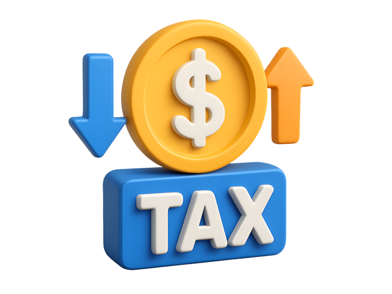 3D Tax Icon with Dollar Coin and Up Down Arrows for Financial and Accounting Concepts Isolated on Transparent Background png