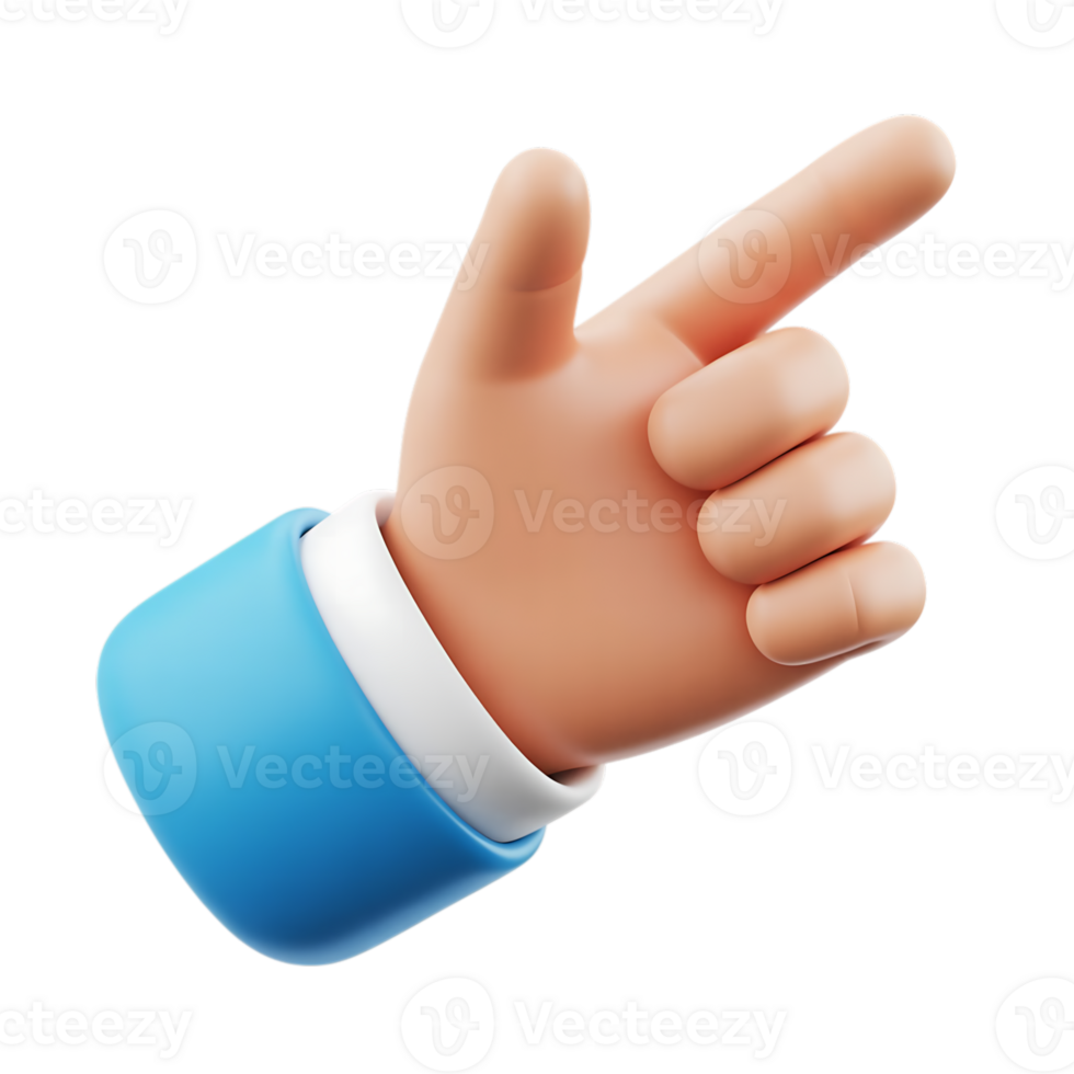 A cartoon hand with a blue sleeve is pointing to the right, isolated on transparent background, indicating direction png