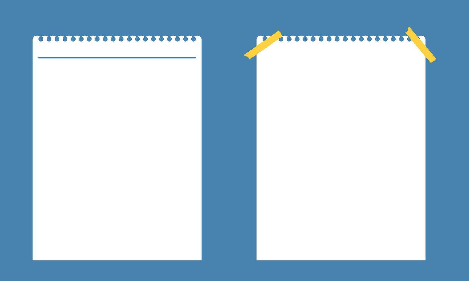Clean Blank Notebook Pages with Spiral Binding and Yellow Tape on a Blue Background vector