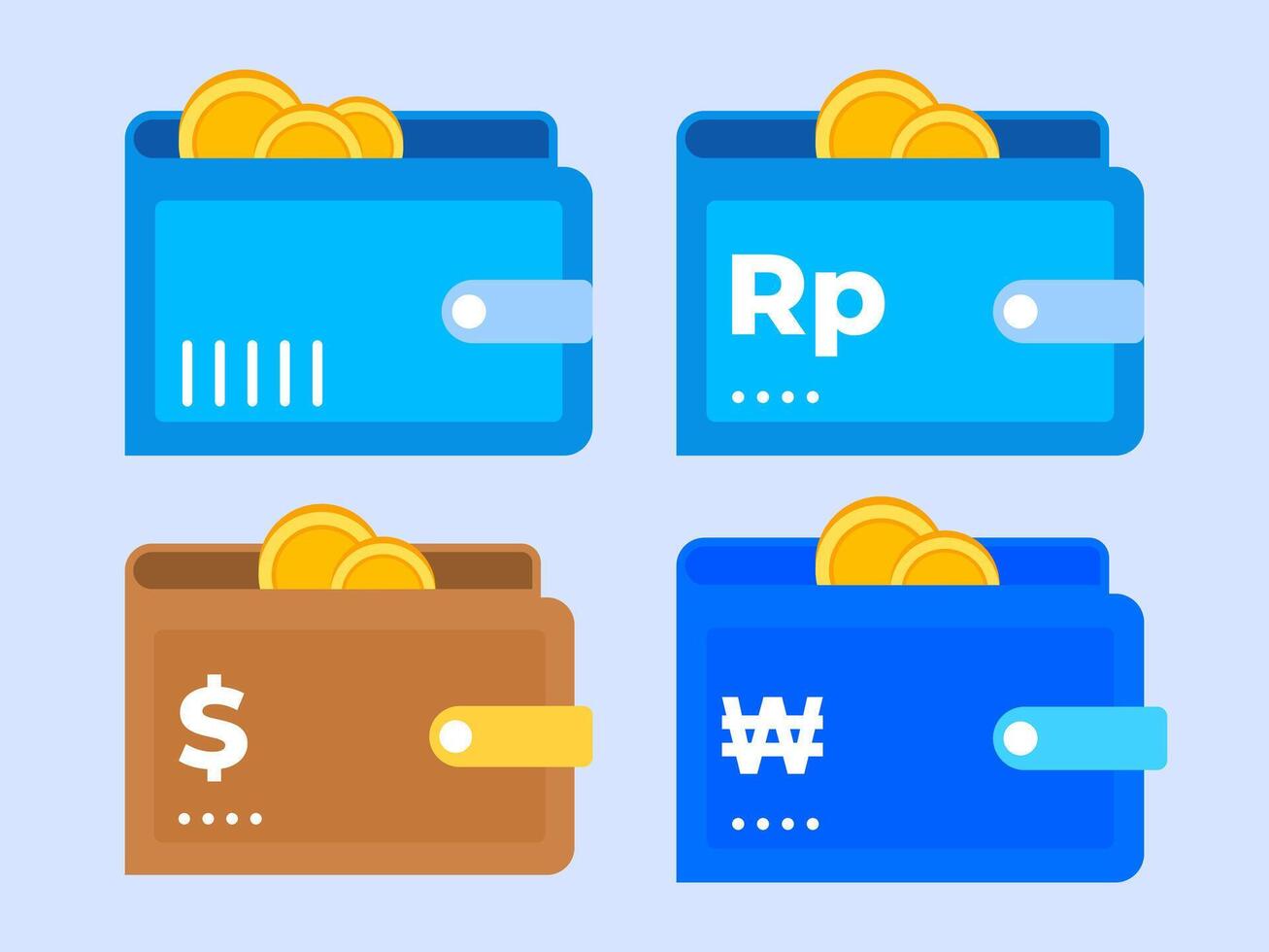 Vibrant Digital Wallet Icons Featuring International Currencies for Financial and E-commerce Themes vector