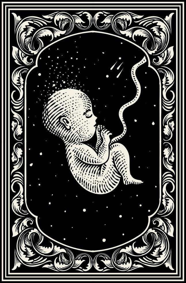 Fetus illustration in cosmic setting vector
