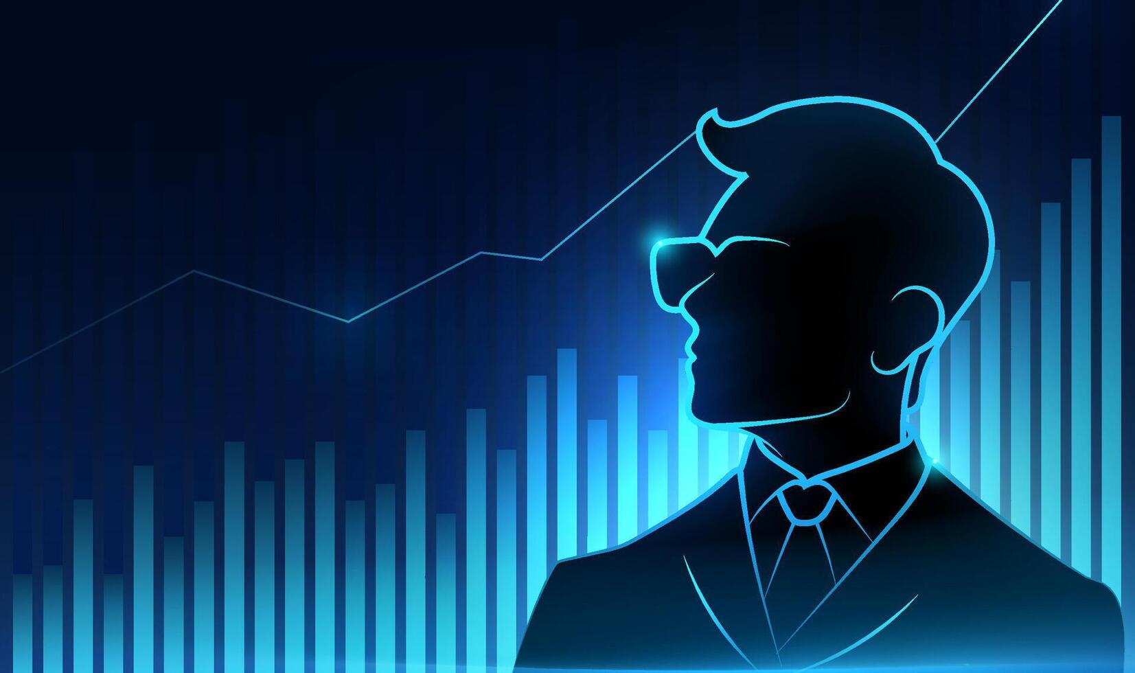 Businessman silhouette with bar graphs vector