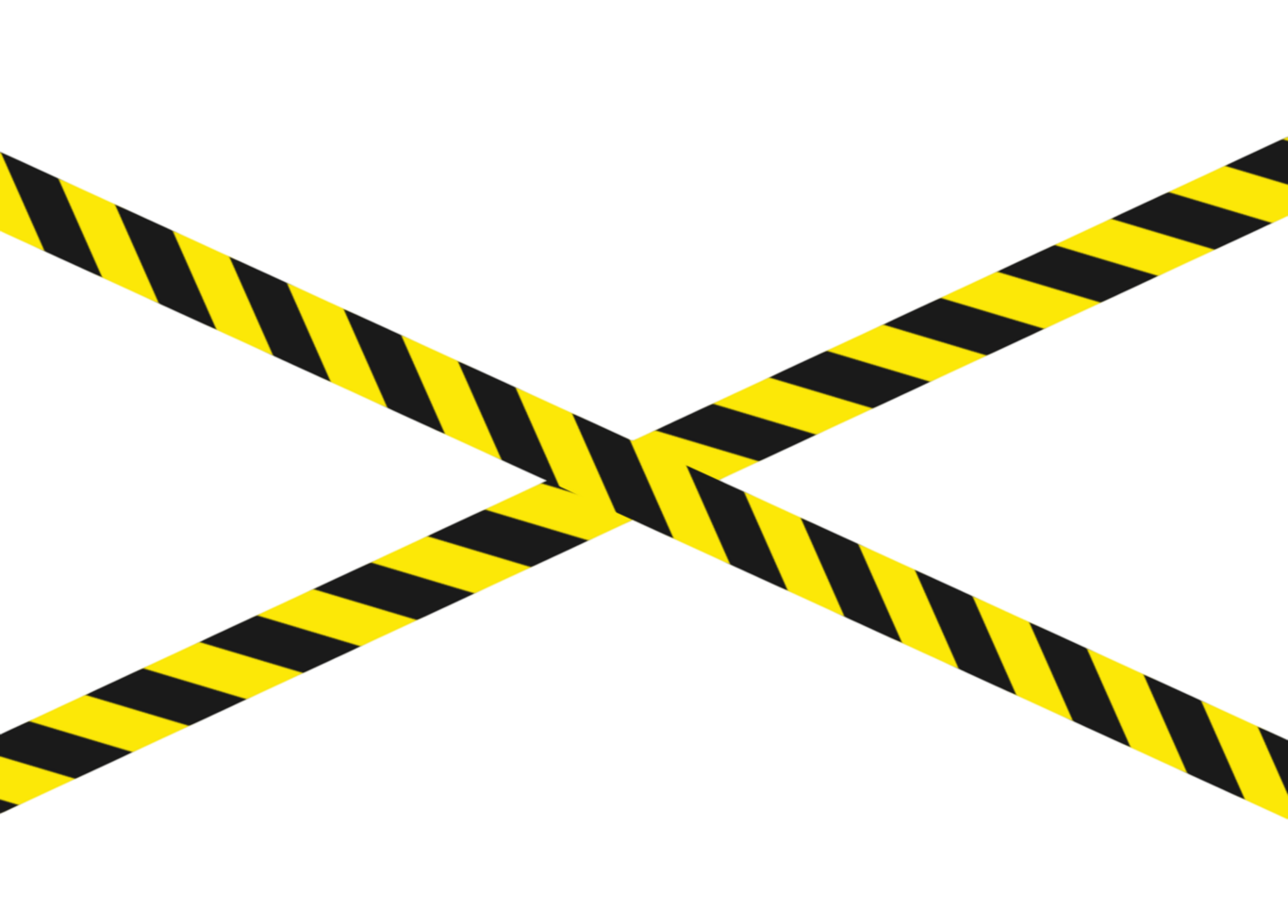 Image of two barrier yellow-black striped cross-shaped ribbons isolated on a transparent background. Signal, barrier tape forming a cross. png