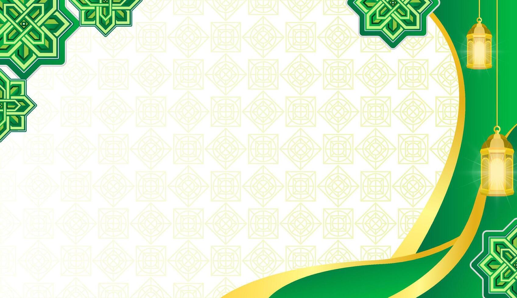 Islamic Background with Green Geometric Pattern and Lantern Decoration vector