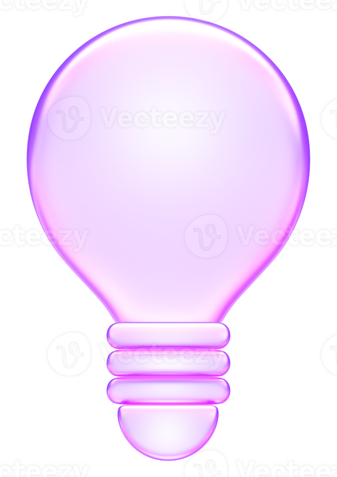 3D lightbulb icon in glass style purple tone, symbolizing ideas, innovation, creativity, and problem solving png