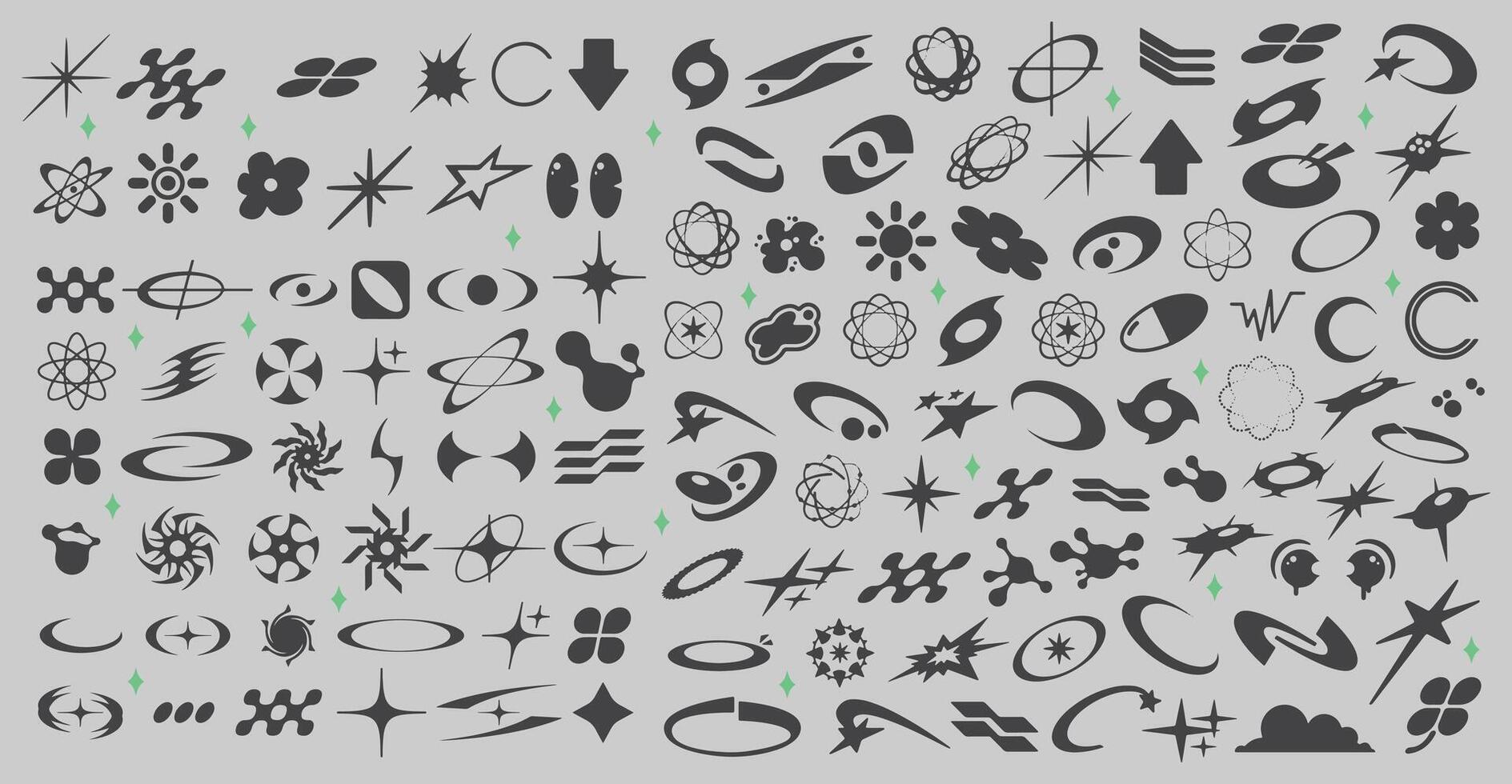 Sparkle, starburst, twinkle, star burst, sunray, sunbeam and sunburst icons set. Y2K design element. vector