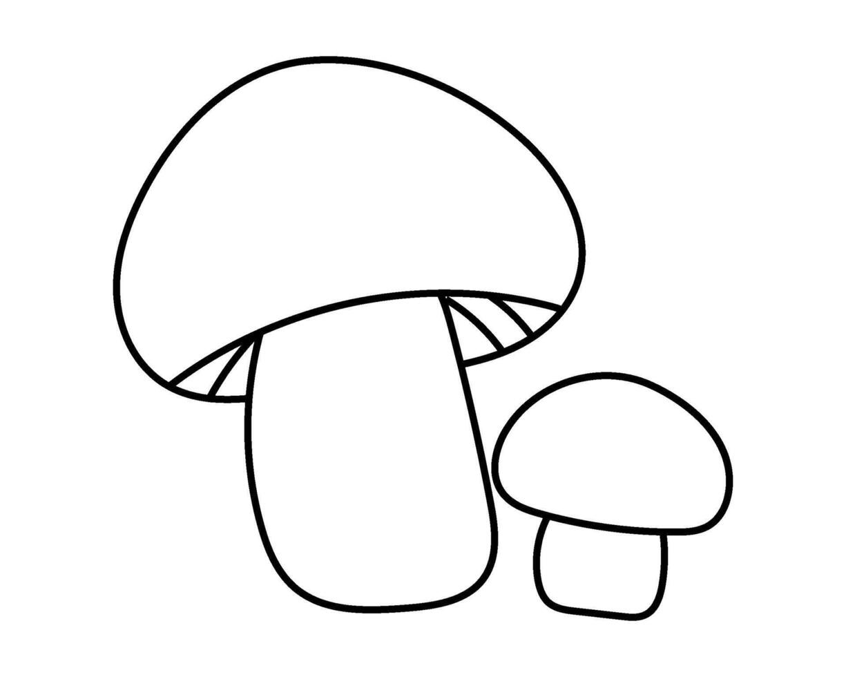 Black and white line art doodle of two mushrooms isolated on white background. vector