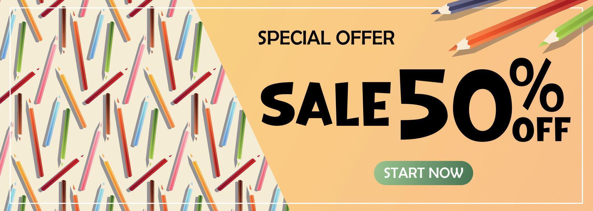 sale banner with colorful pencil pattern vector