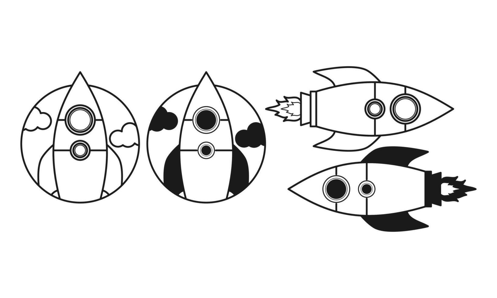 Rocket Taking Off in Flat Black and Outline Style. Rocket on White Background. Rocket Launching. vector