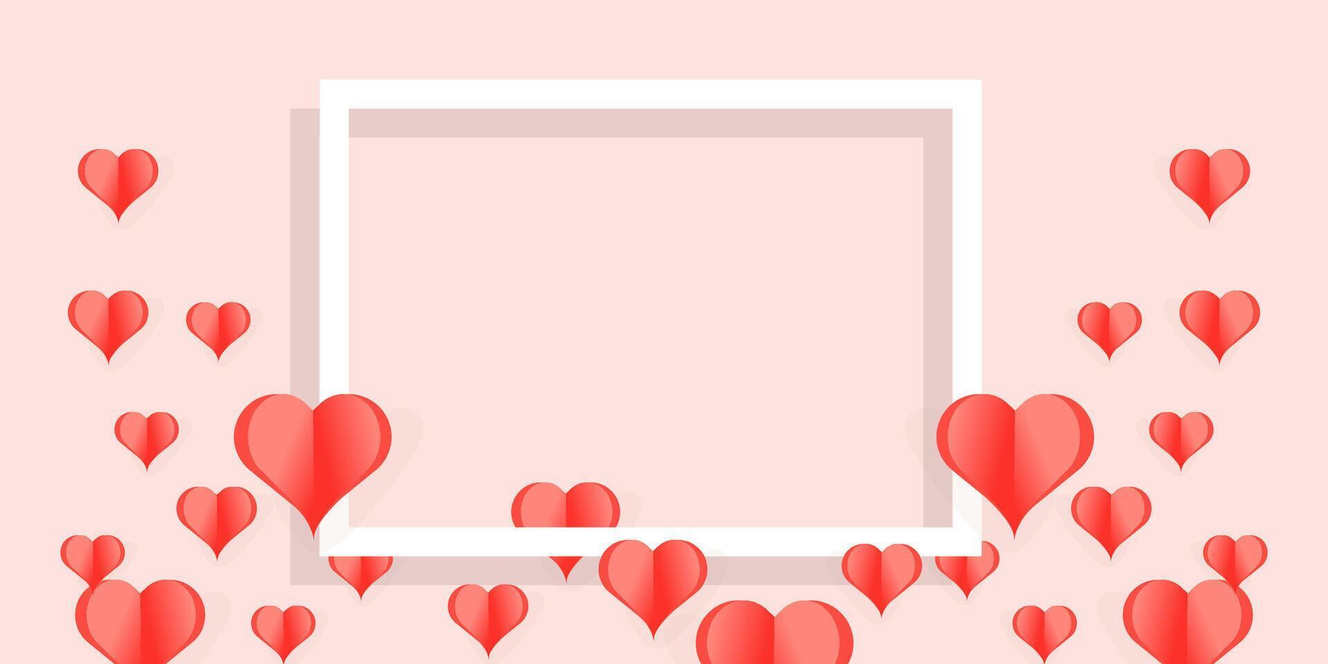 Red Paper Hearts Frame Minimalist Valentines Day Banner vector