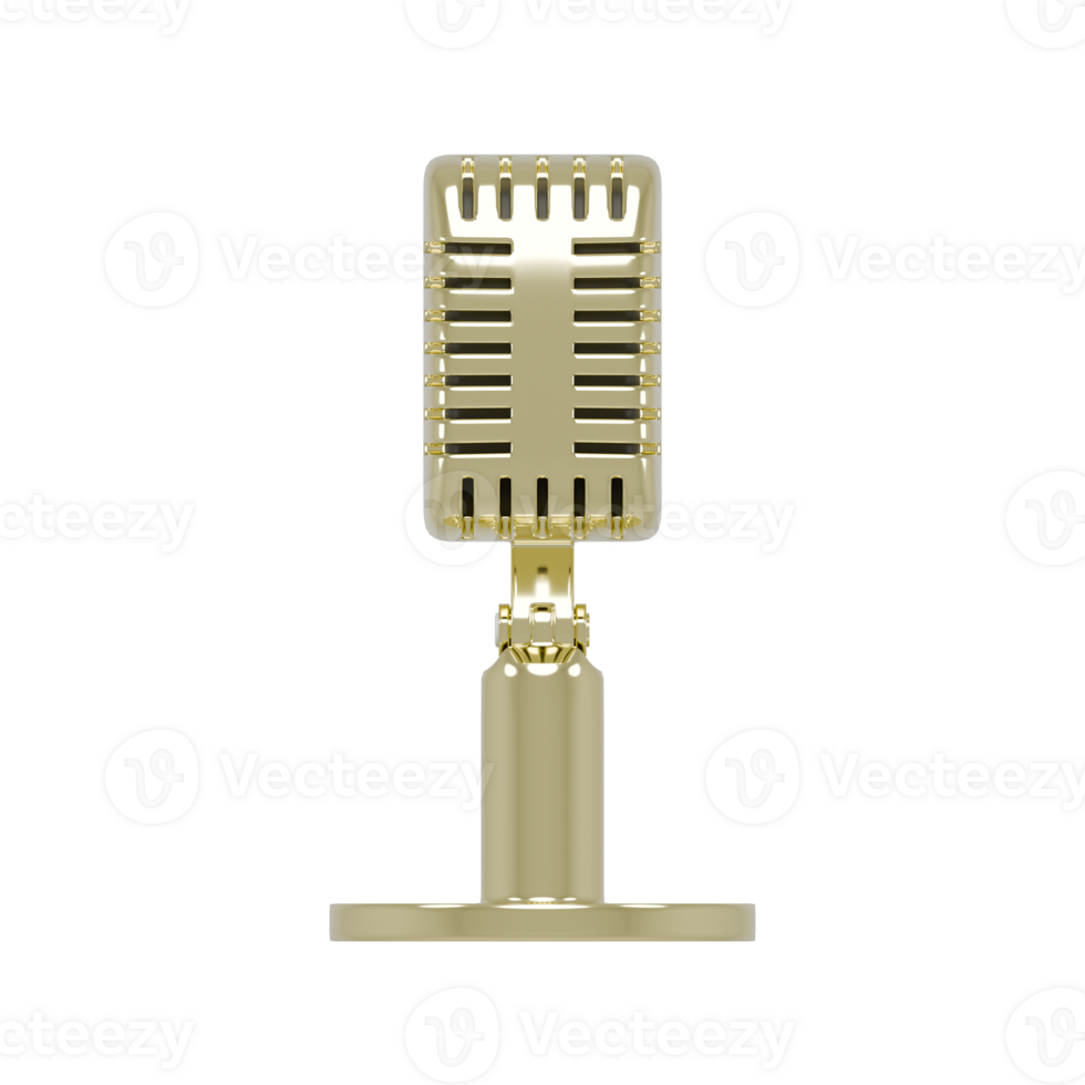 Flat Front Views 3D Render of Shiny Metallic Gold Microphone Illustration Suitable for Icon png