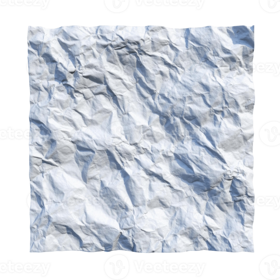 Crumpled white paper texture with shadows and wrinkles creating rough surface pattern png