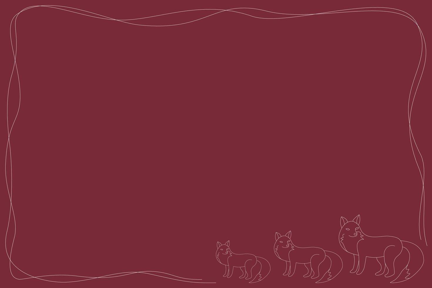 Whimsical Fox Family Background with Minimalist Outline Illustrations on a Deep Red Surface vector