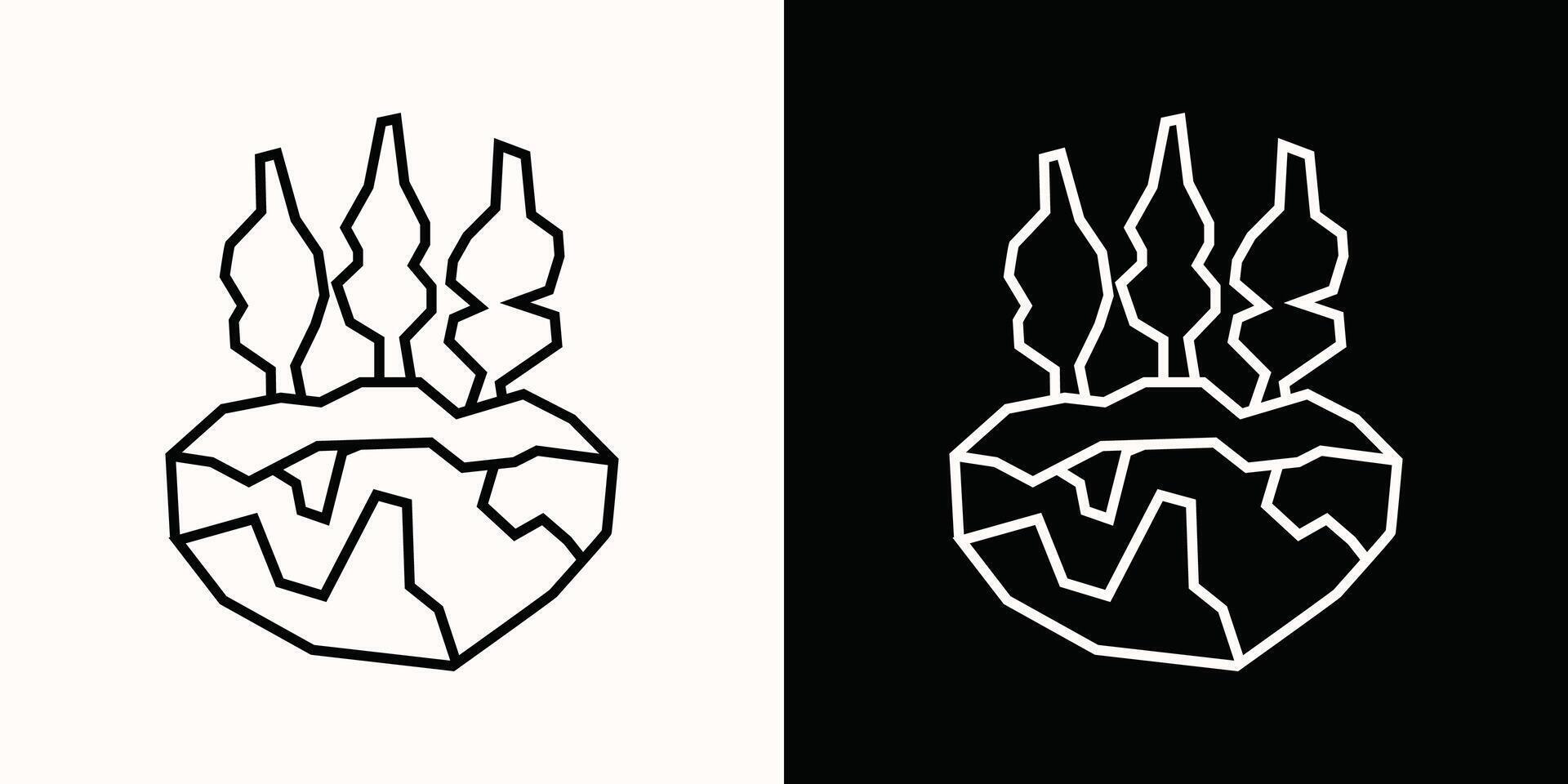 Earth with Plants Icon in Black Line Art and White Line Art Cutout Style vector