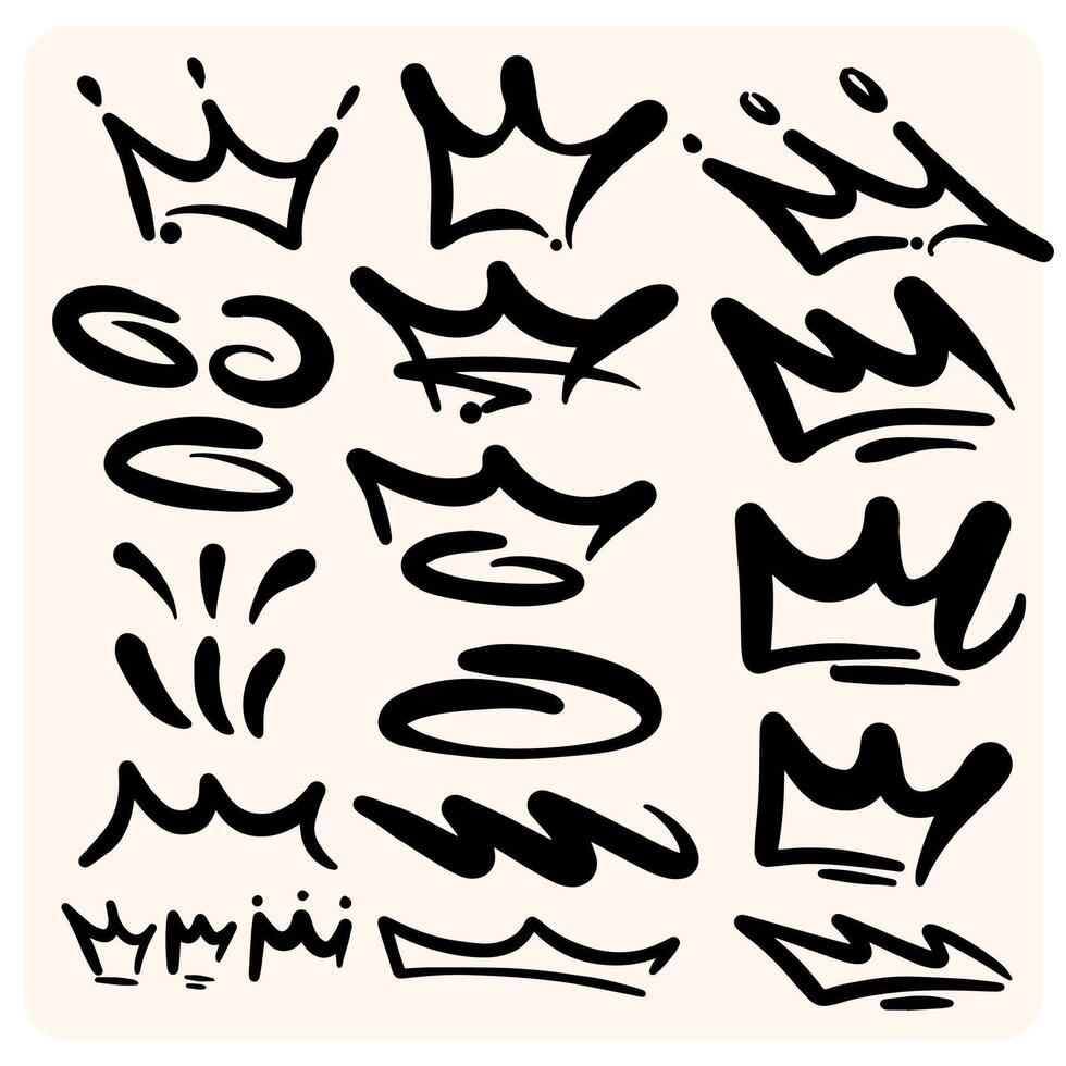 Hand-drawn Graffiti Style Crowns and Abstract Elements Set vector