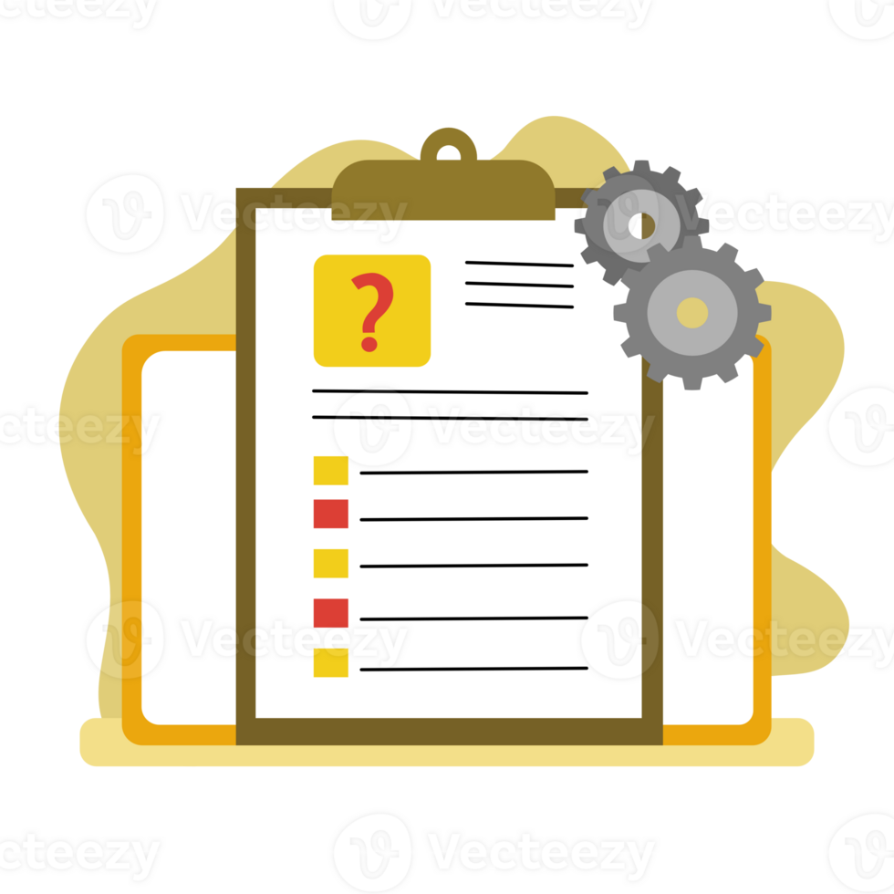 Checklist with question and gears png