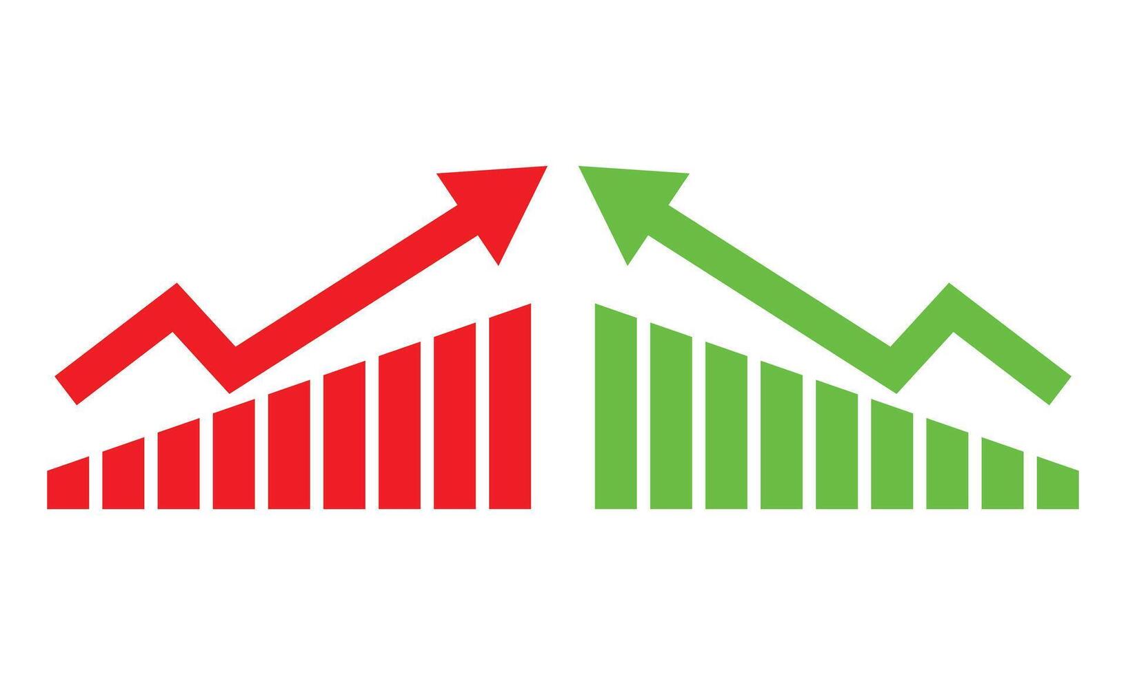 Growth arrow icon set. Profit growing green and red arrows icons isolated on white background. Business growth success chart with arrow growing graph icon set. Growths chart collection. vector