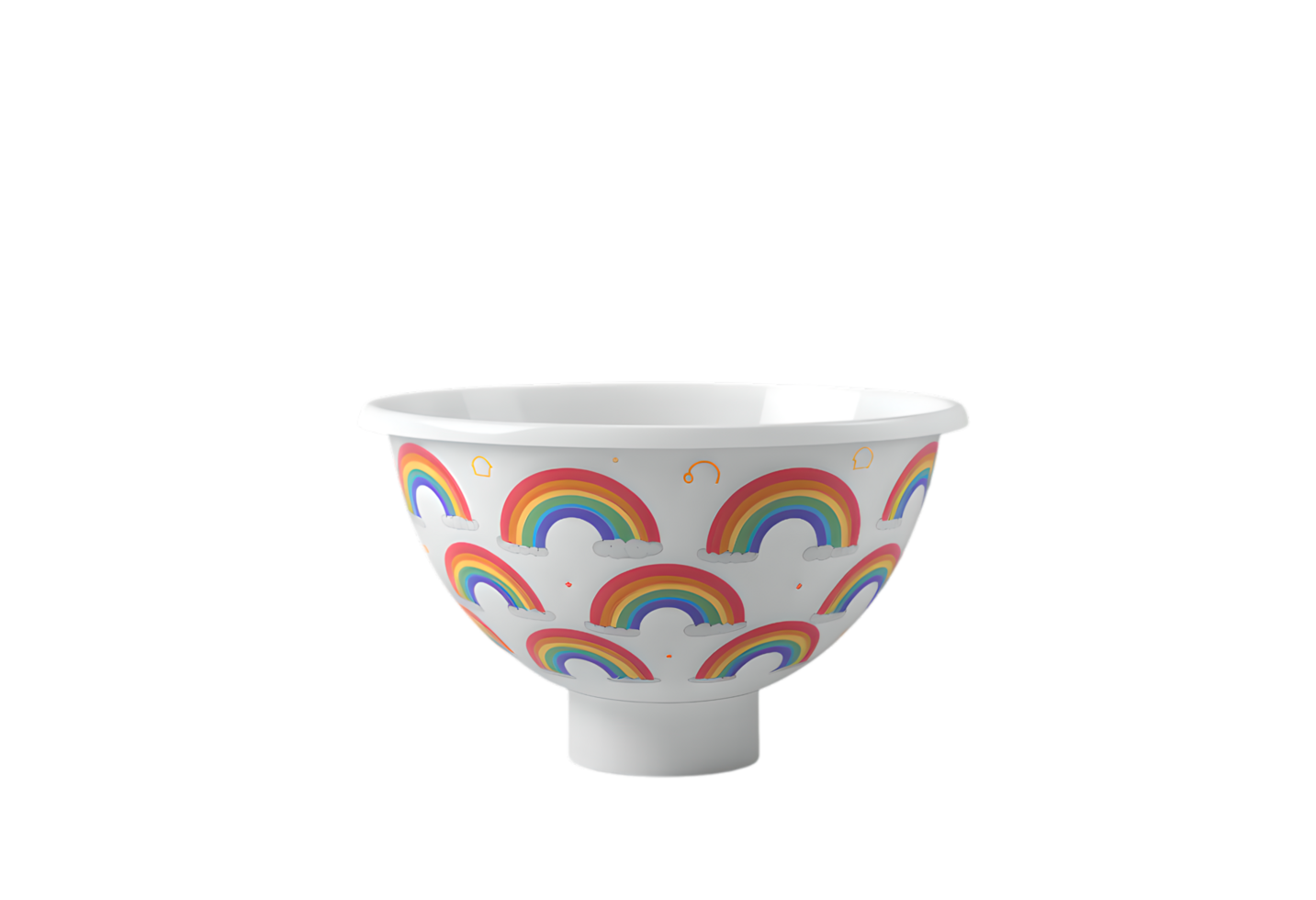 A white plastic bowl with a rainbow pattern. png