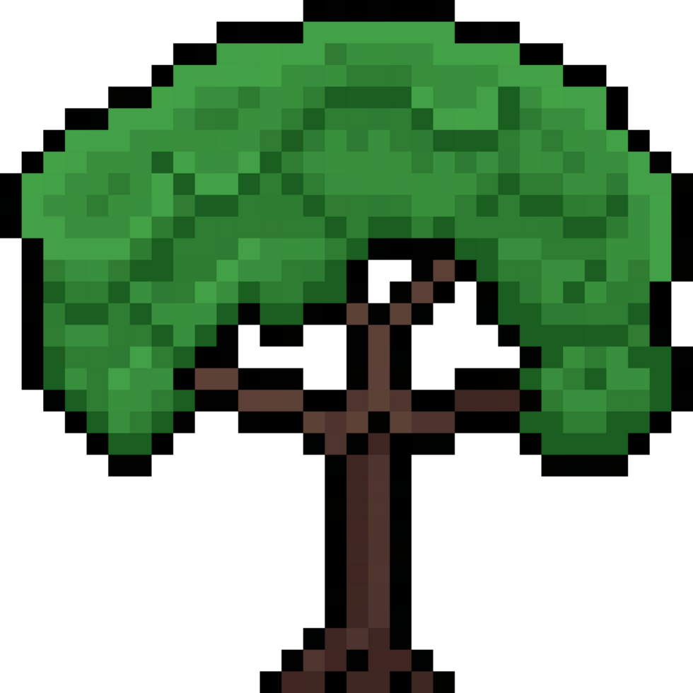 Pixel art of a leafy, brown tree with a brown trunk png