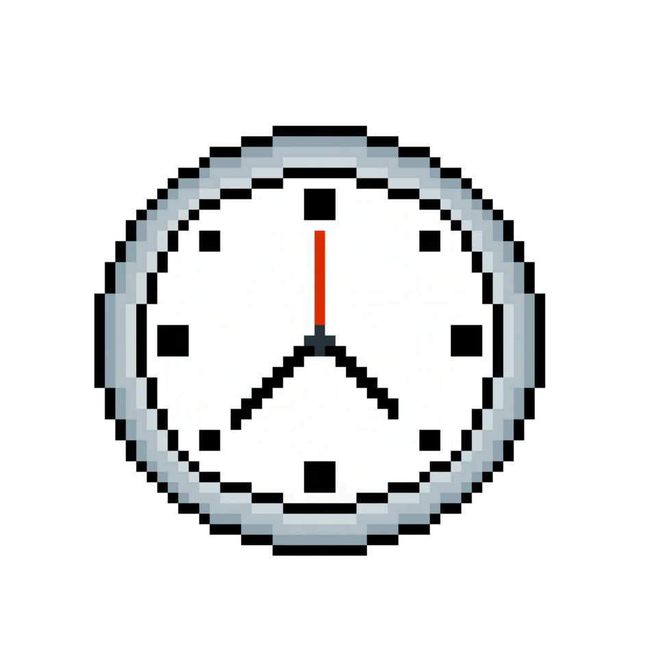 Pixel art of a modern clock with arrows marking the time png