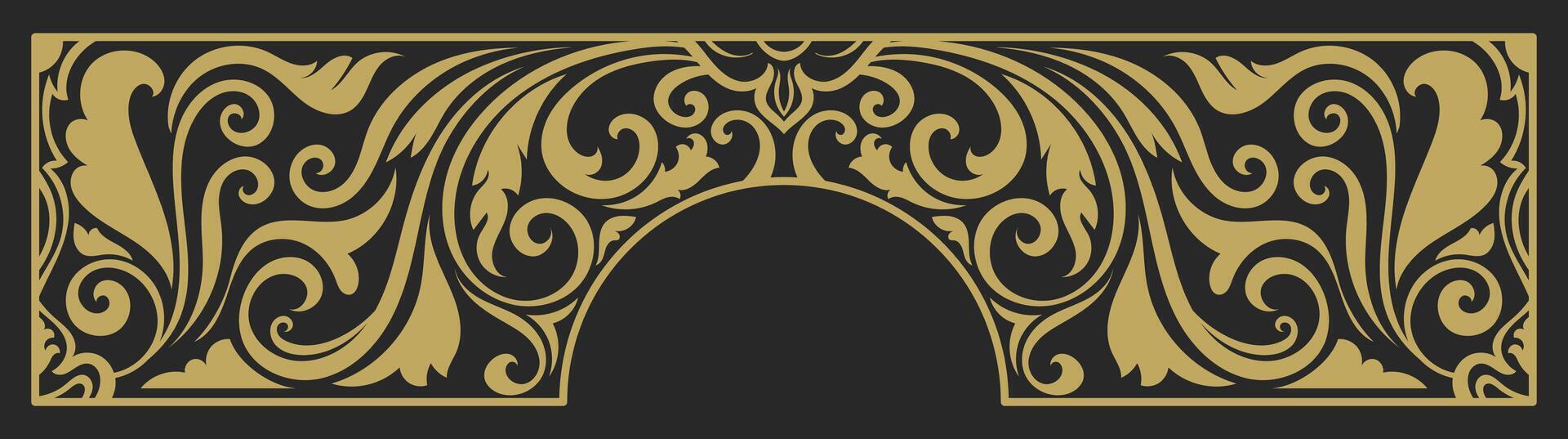 Decorative door frame with gold wood pattern, carved edge vector