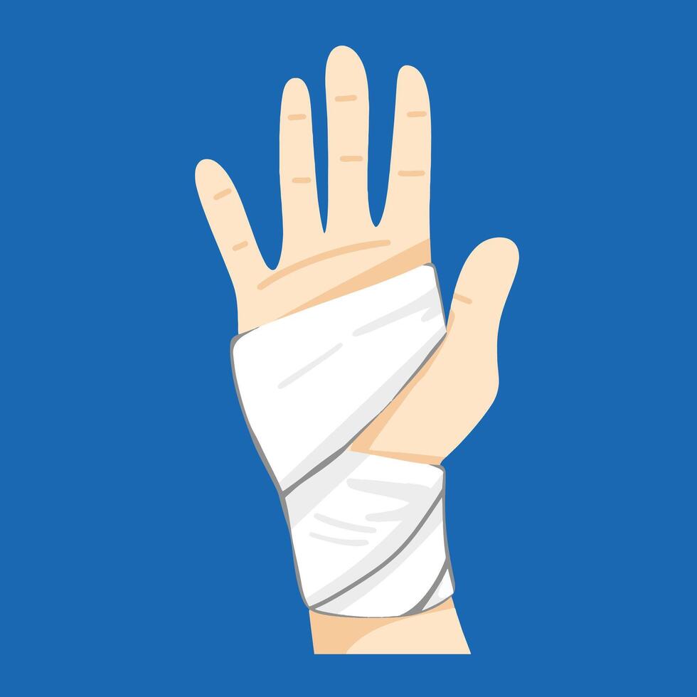 Bandaged Hand with Wrist Injury Hand Wrapped in Bandage from Palm to Wrist in Healing Process vector