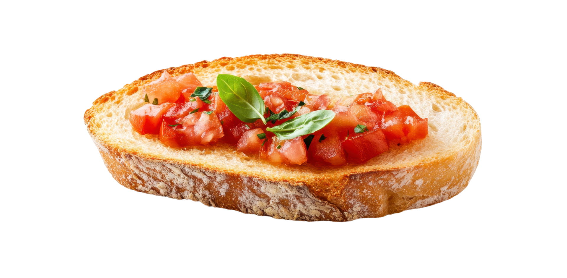 Close Up Of Toasted Bread With Diced Tomatoes And Fresh Basil png