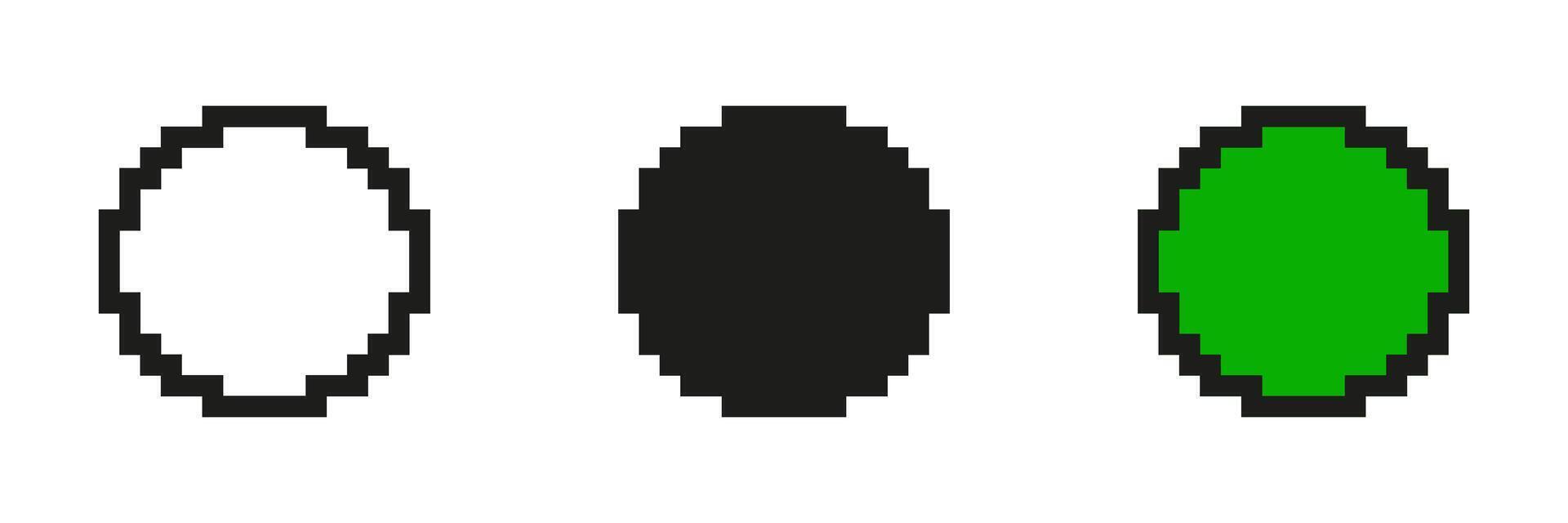 Pixel Art Empty Circle Icon Set. Pixelated Circle Outline Representing A Blank Or Placeholder Space. Isolated Illustration vector