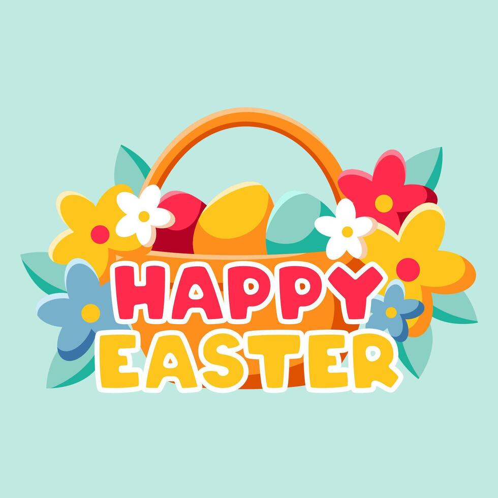 illustration of easter basket with eggs and flowers vector