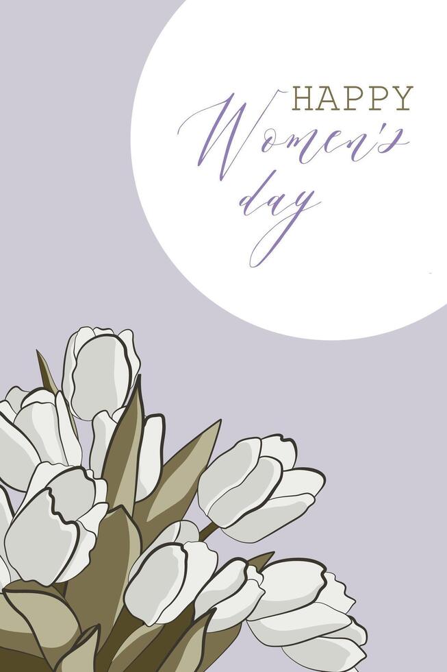 vertical banner in lilac color with white tulips and free space for text vector