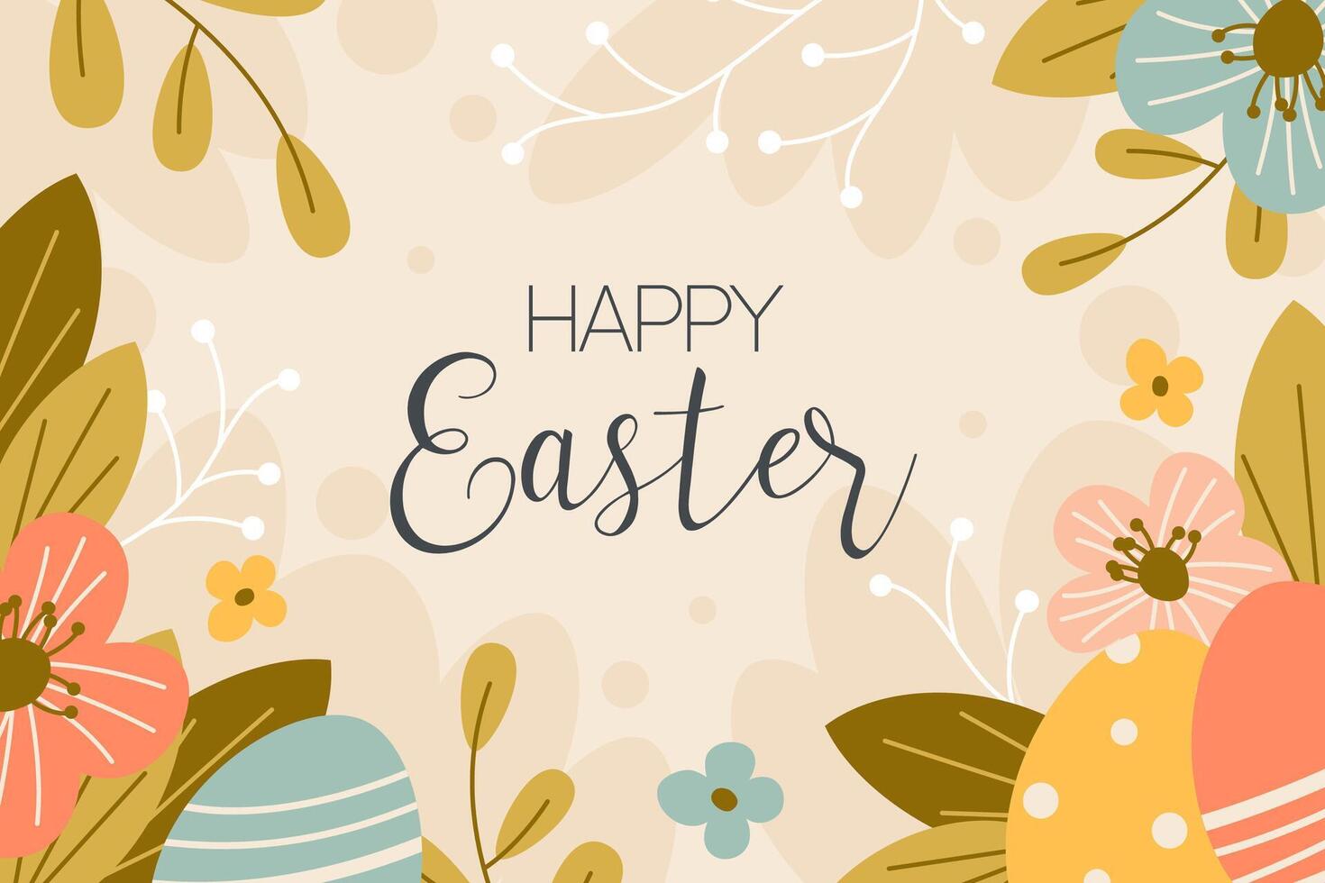 Colorful Easter flowers and decorated eggs vector