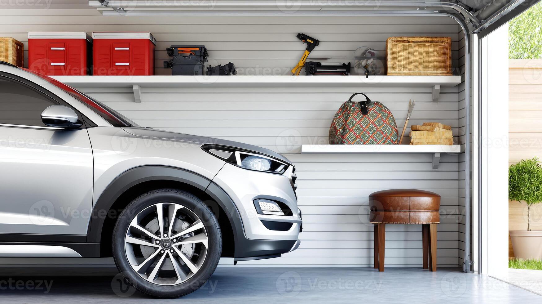 Hyundai kona electric car in garage photo