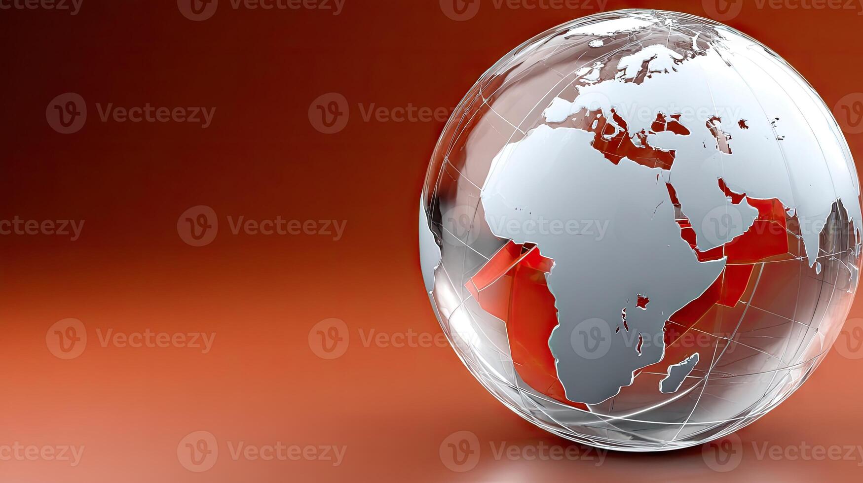 A globe with a red and white world map inside photo