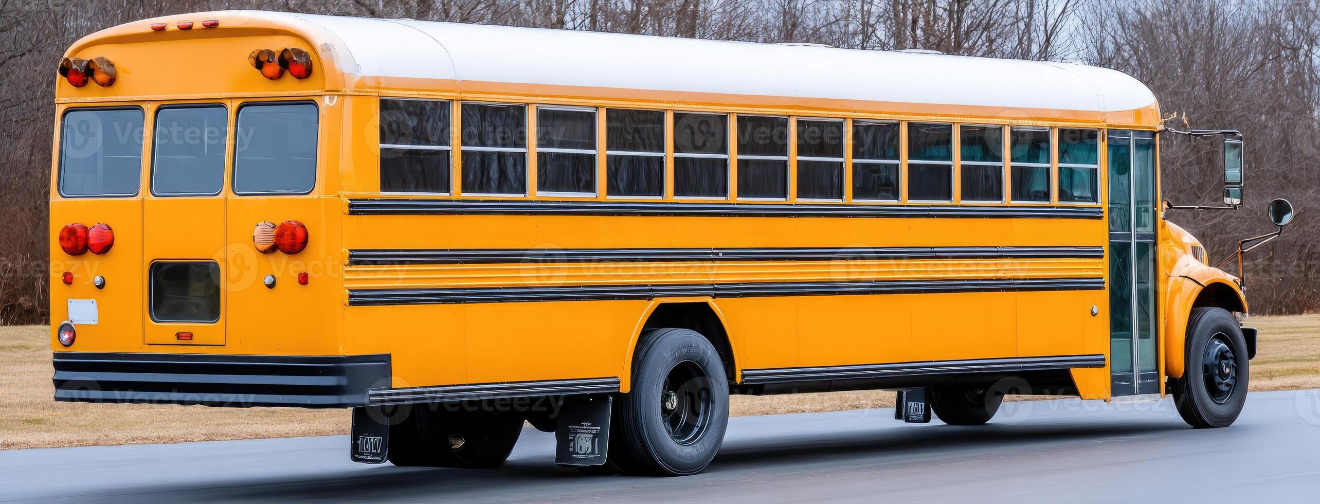 A school bus driving down the road photo