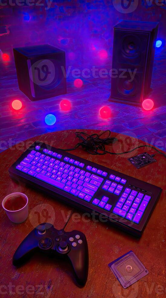 A table with a keyboard and a mouse on it photo