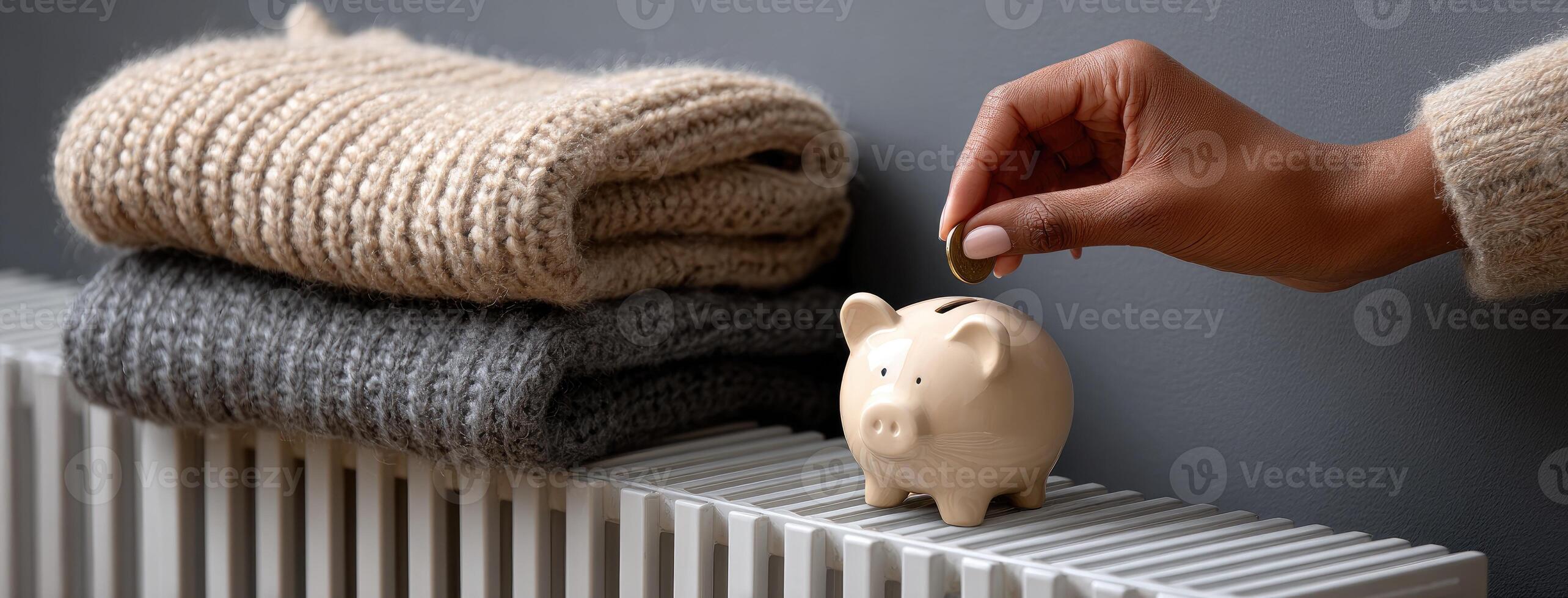 A person putting money into a piggy bank on a radiator photo