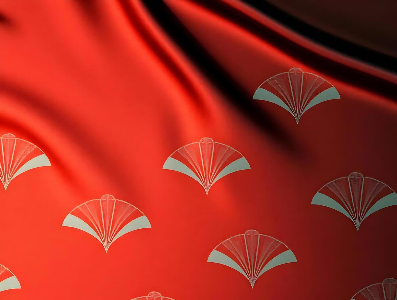 Vibrant Red Silk Fabric with Elegant Fan Pattern Luxurious Texture and Design photo