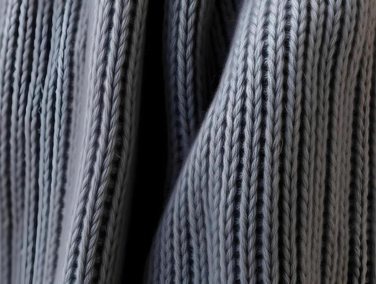 Gray Knit Texture Closeup Detailed View of Ribbed Knit Fabric Textured Background for Design Projects Woven Pattern Cozy Winter Apparel Material Yarn Details Textile Surface photo