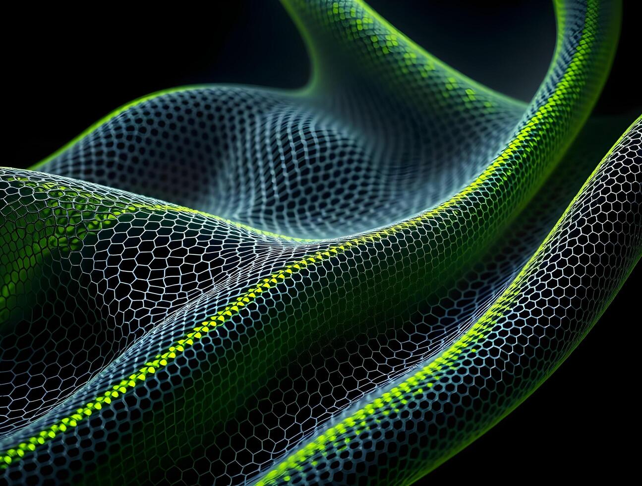Abstract Green Hexagon Mesh Dynamic 3D Network Visualization photo