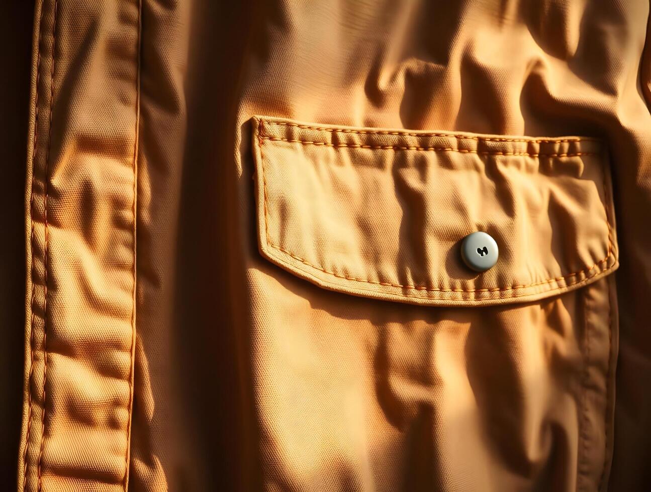 CloseUp of Golden Yellow Fabric Texture Detailed View of Pocket and Stitching photo