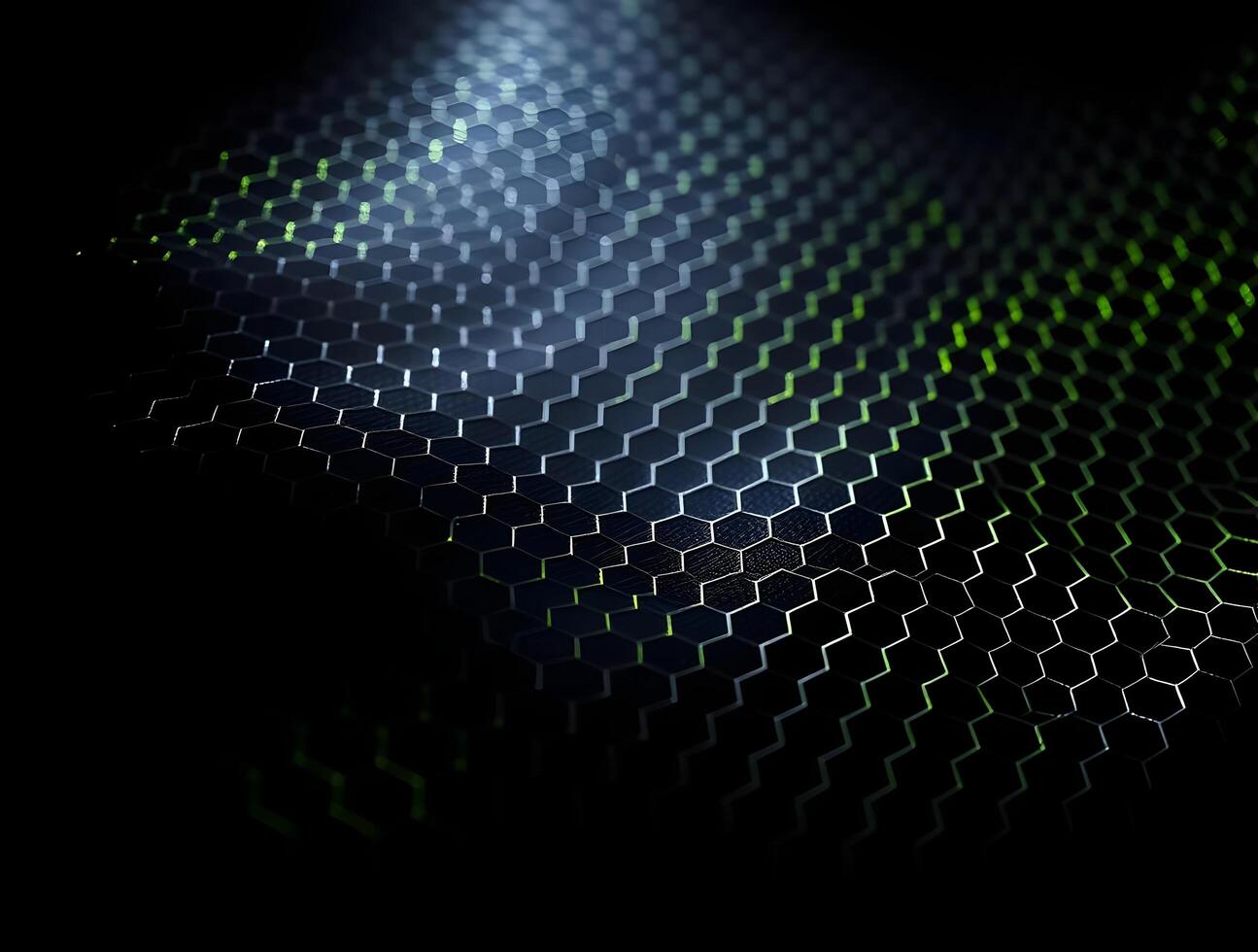 Abstract Hexagon Pattern Dark Background with Green and Blue Highlights Geometric Design Tech Texture Modern Wallpaper Digital Art photo