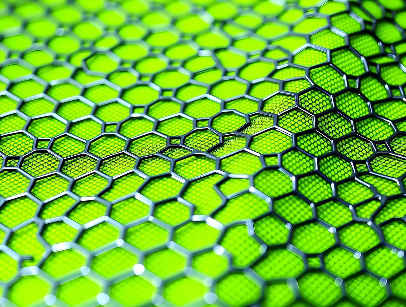 Closeup of Lime Green Fabric with Hexagonal Mesh Overlay Texture and Pattern photo
