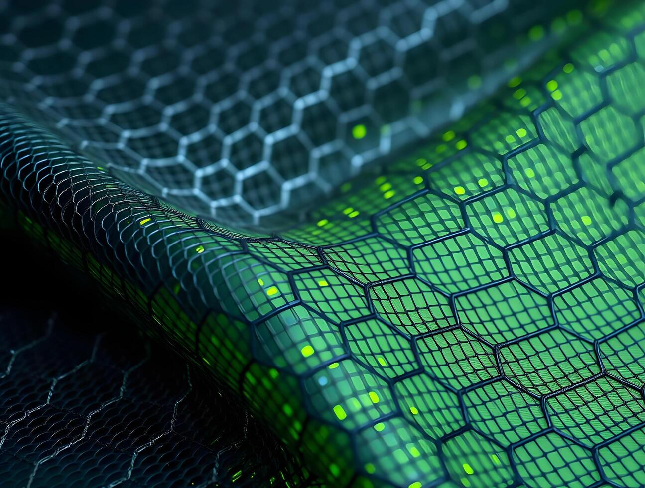 Abstract Hexagon Network Green and Black Cellular Structure Background photo