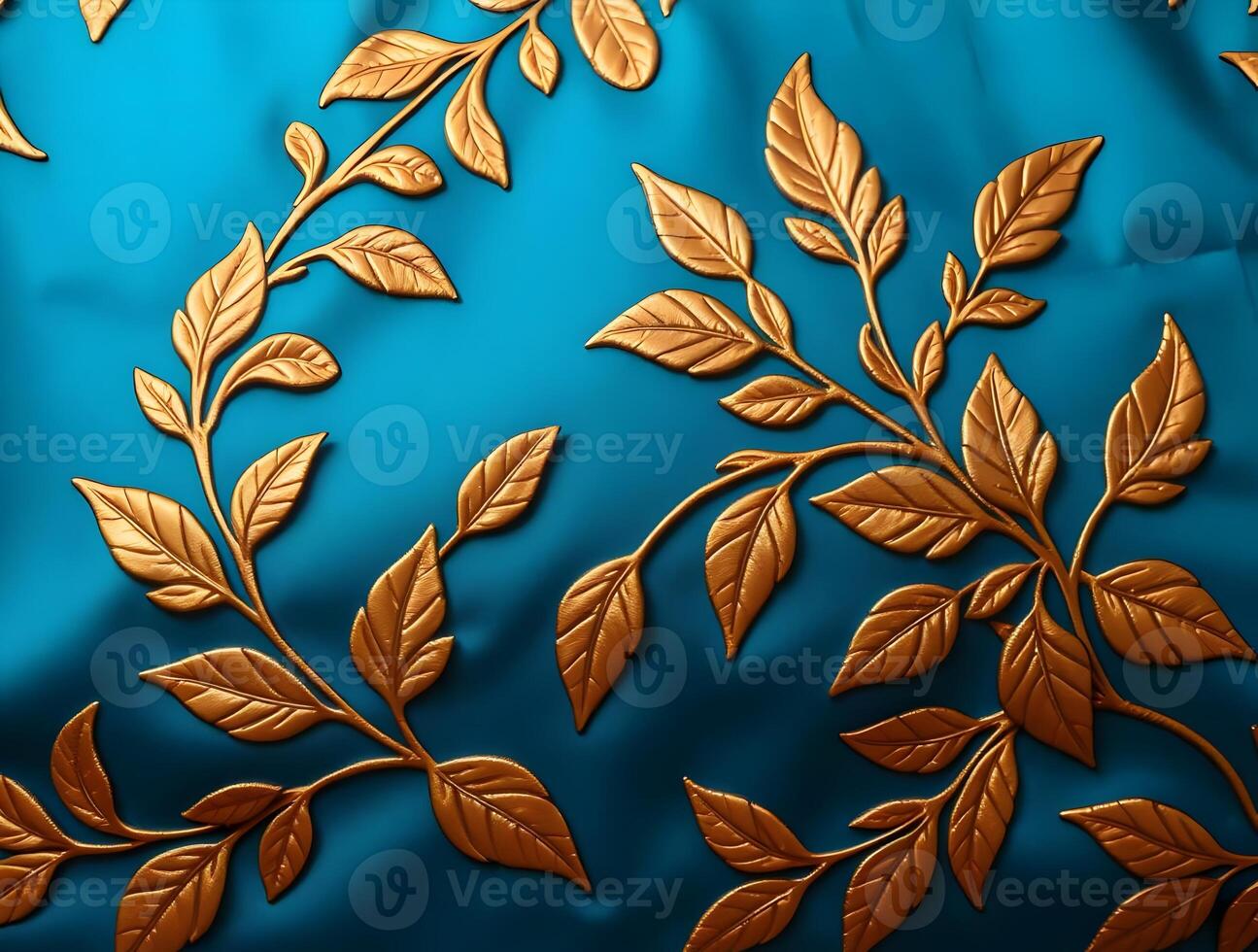 Luxury Teal and Gold Leaf Pattern Elegant Background Texture for Design Projects photo