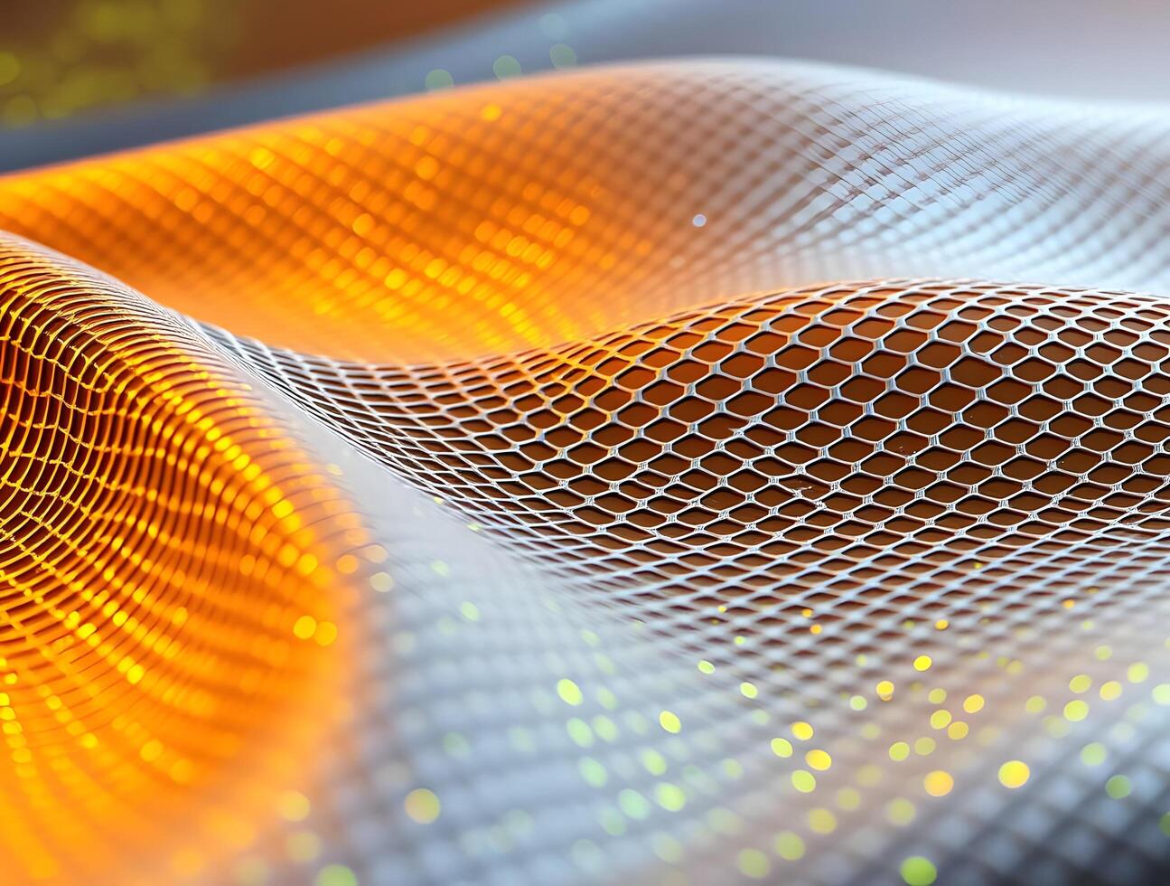 Abstract Honeycomb Mesh Dynamic Wave Pattern Golden and Silver Texture Digital Art Futuristic Design 3D Render photo