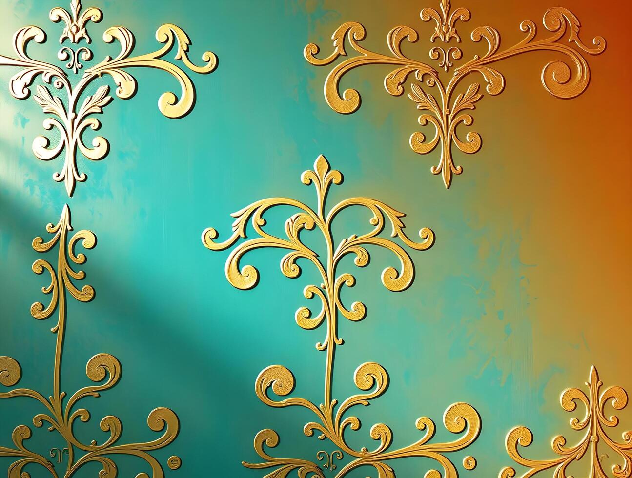 Elegant Teal and Gold Damask Pattern Luxurious Background Texture for Design Projects photo