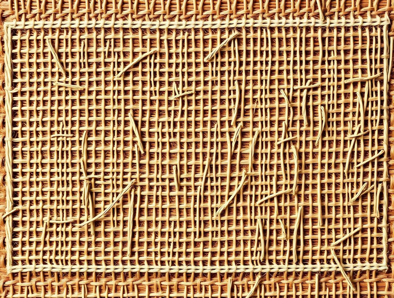HighResolution Woven Texture Beige Jute Burlap Background with Crosshatched Pattern and Stitched Border Perfect for Design Projects photo