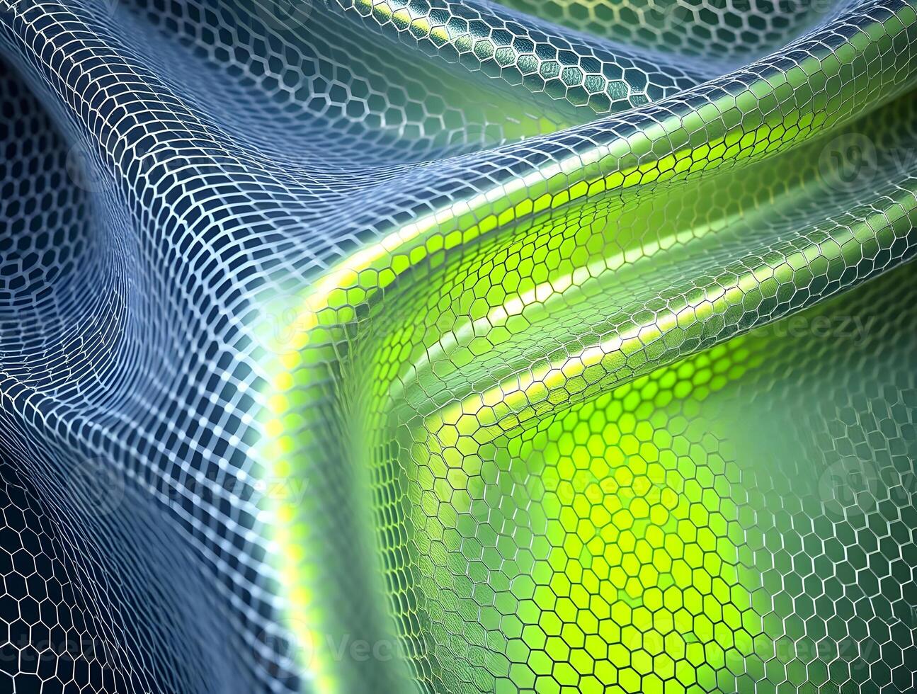 Abstract Green and Blue Hexagon Mesh 3D Rendered Geometric Background Texture for Design Projects photo