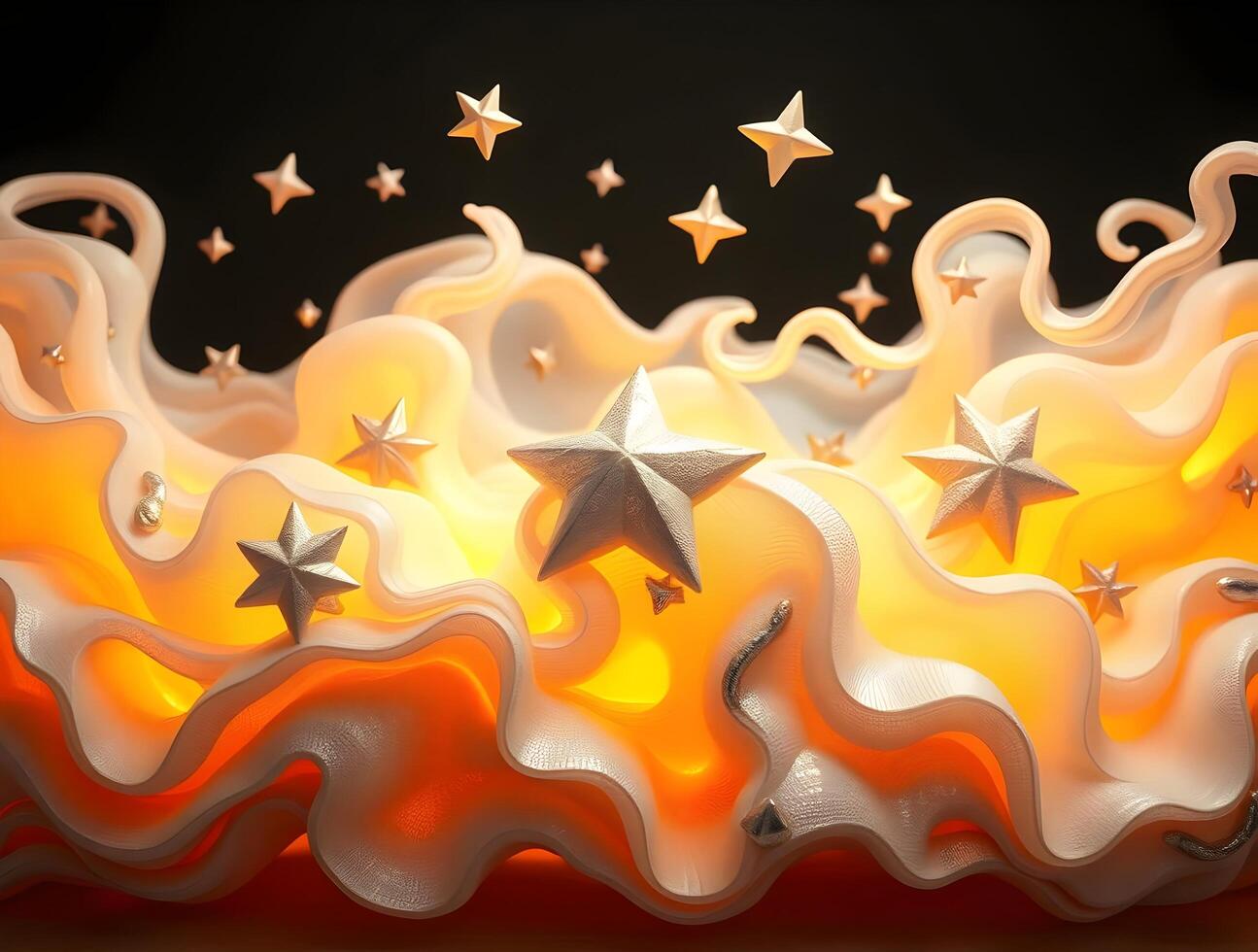 A 3d rendering of a starry sky with orange flames photo