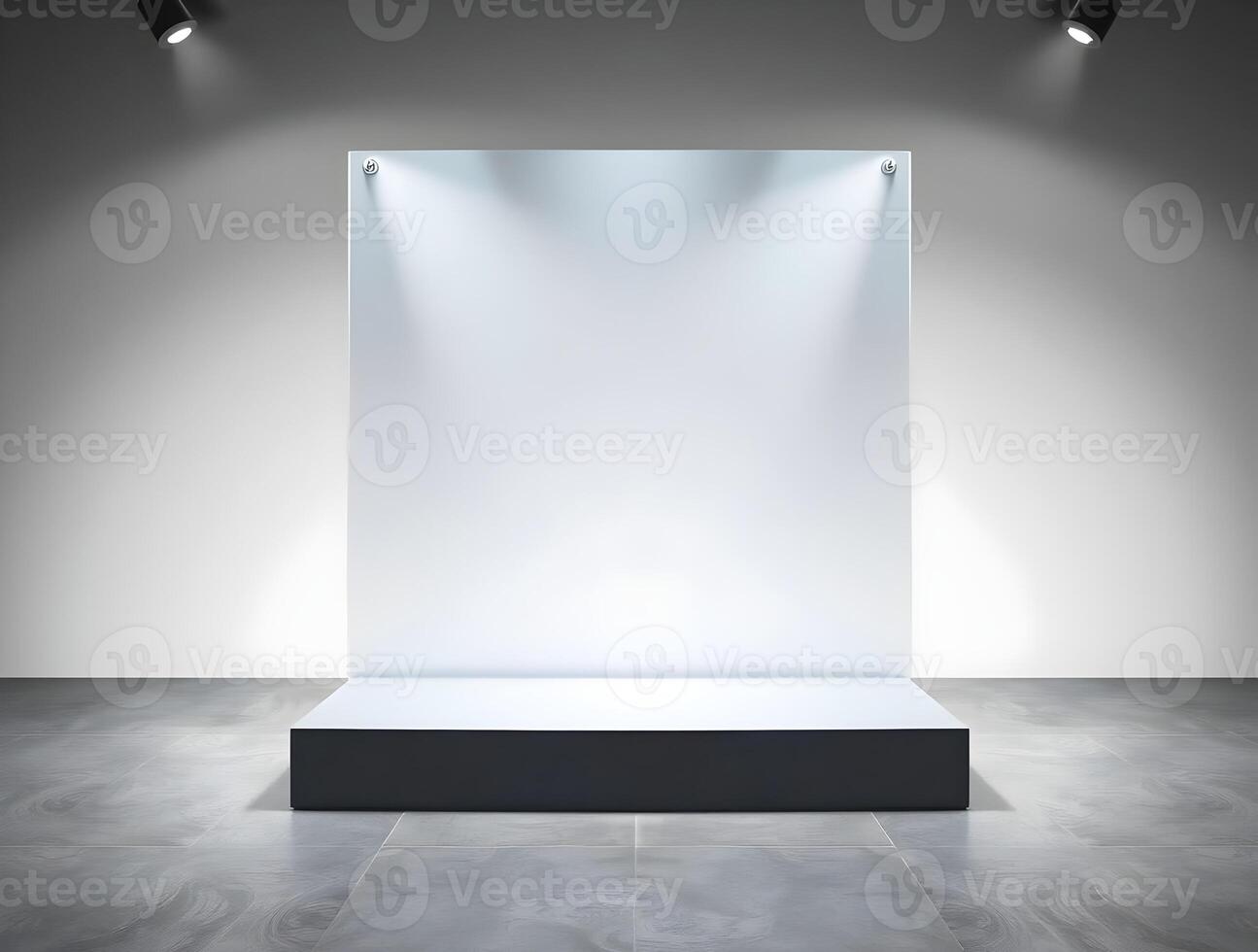 An empty white display stand with spotlight photo